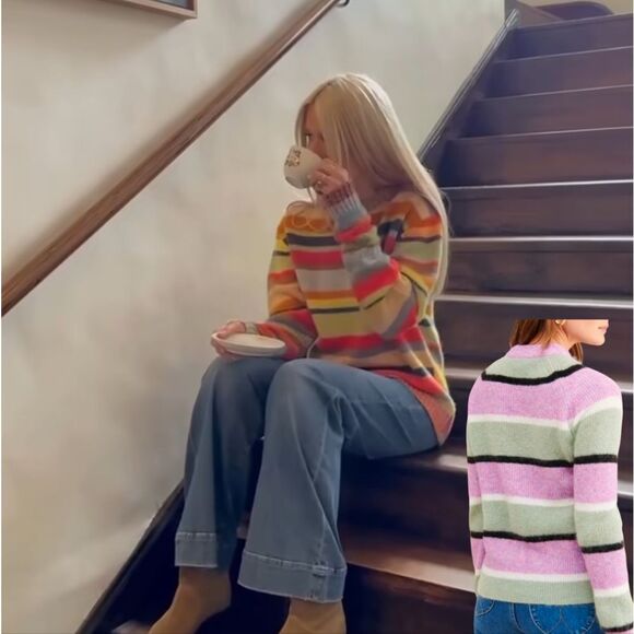 Urban Outfitters Mohair wool blend striped pullover size m pastel colors - Picture 2 of 9